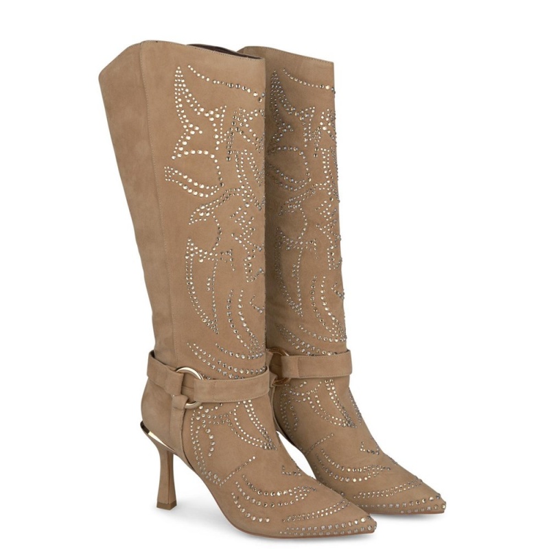 Bottes à Talons Alma En Pena Talons Boot With Rhinestone Pattern Beige Femme | LKX-66625025